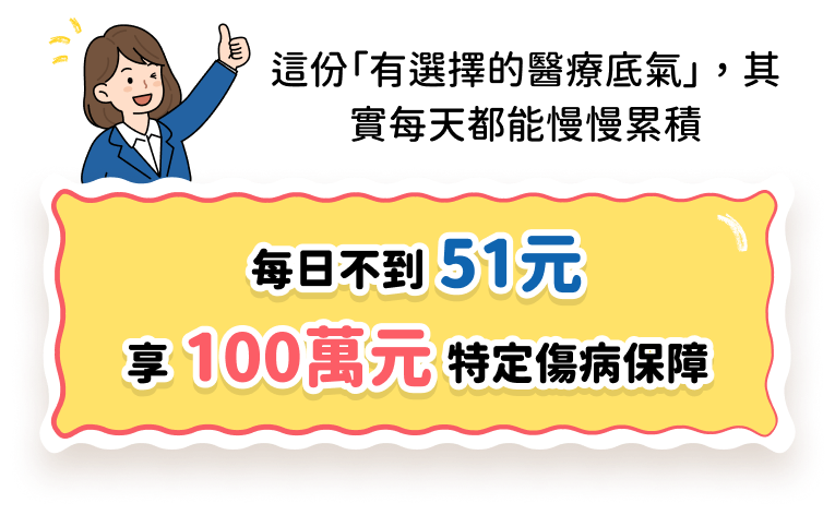 每日不到51元，享100萬元特定傷病保障